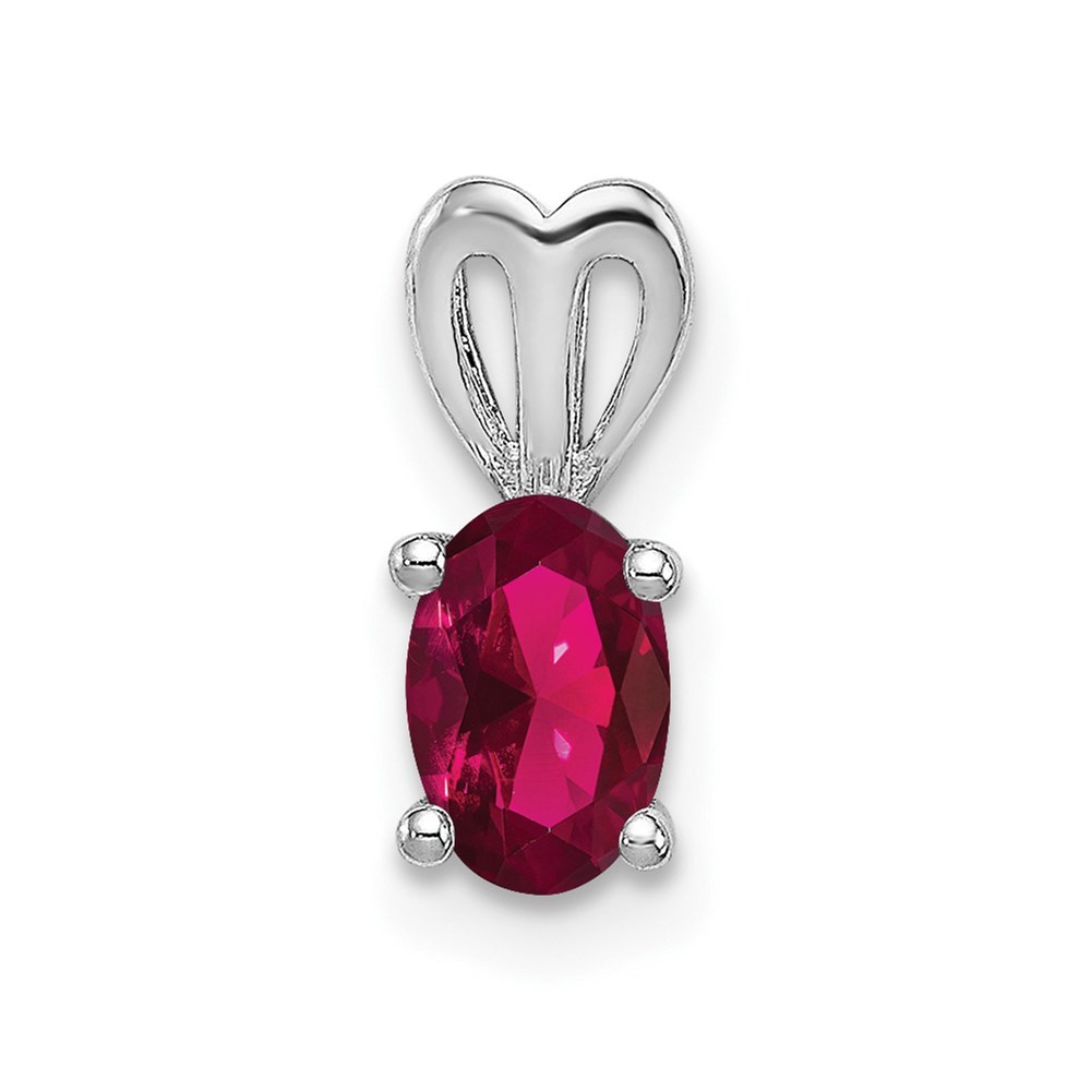 925 Sterling Silver  Created Red Ruby (July Birthstone) Necklace Charm Pendant